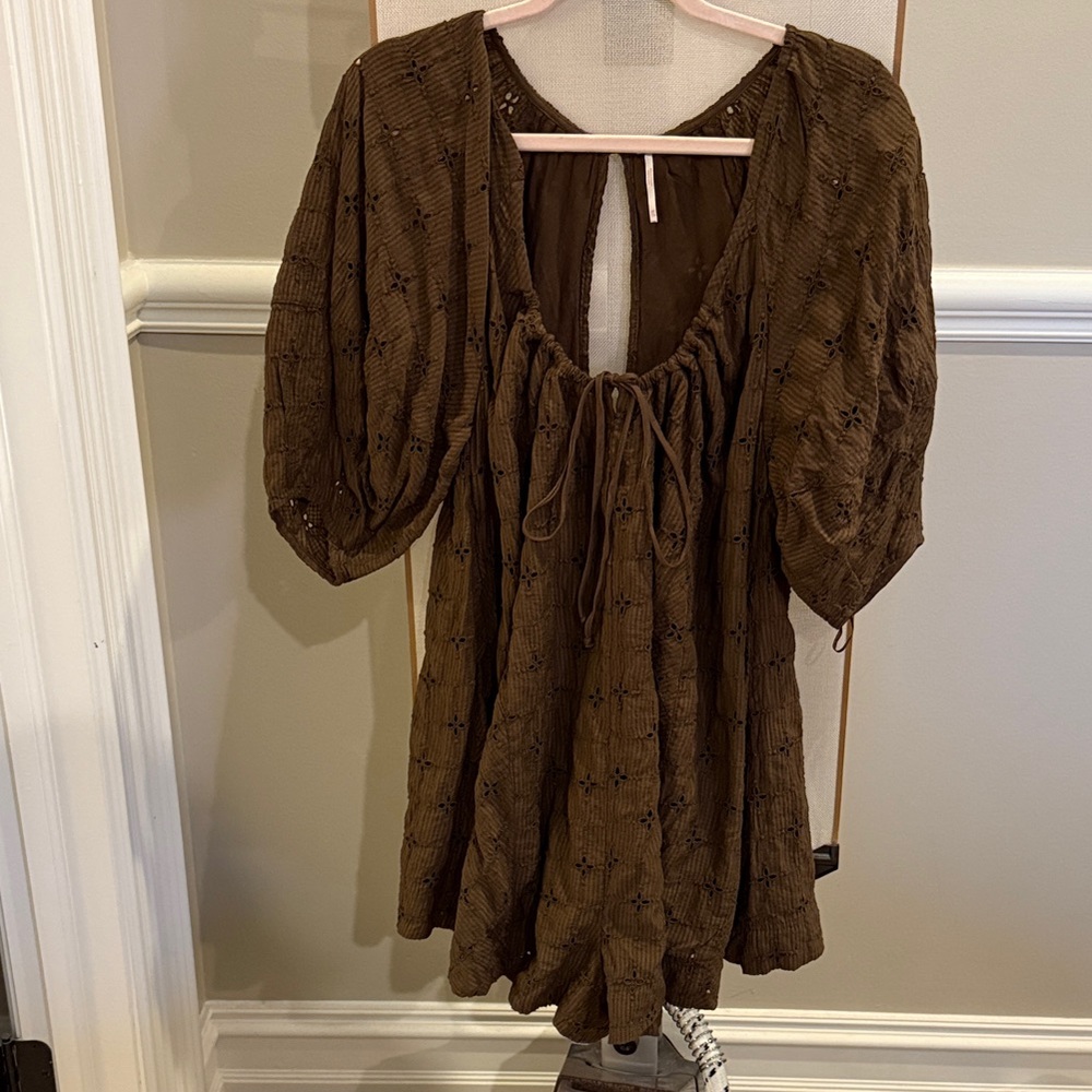 Free People Brown Puff Sleeve romper